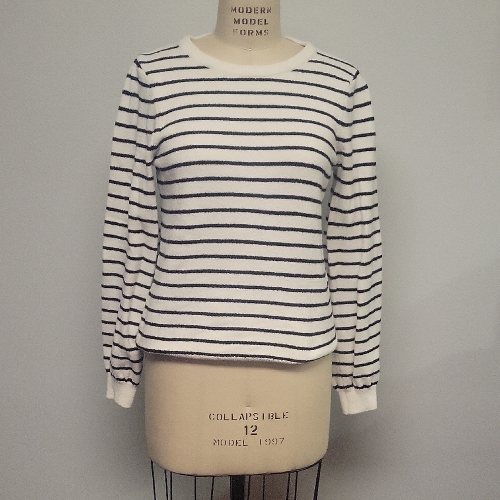 Lucky Brand Black and White Striped Long Sleeve Top